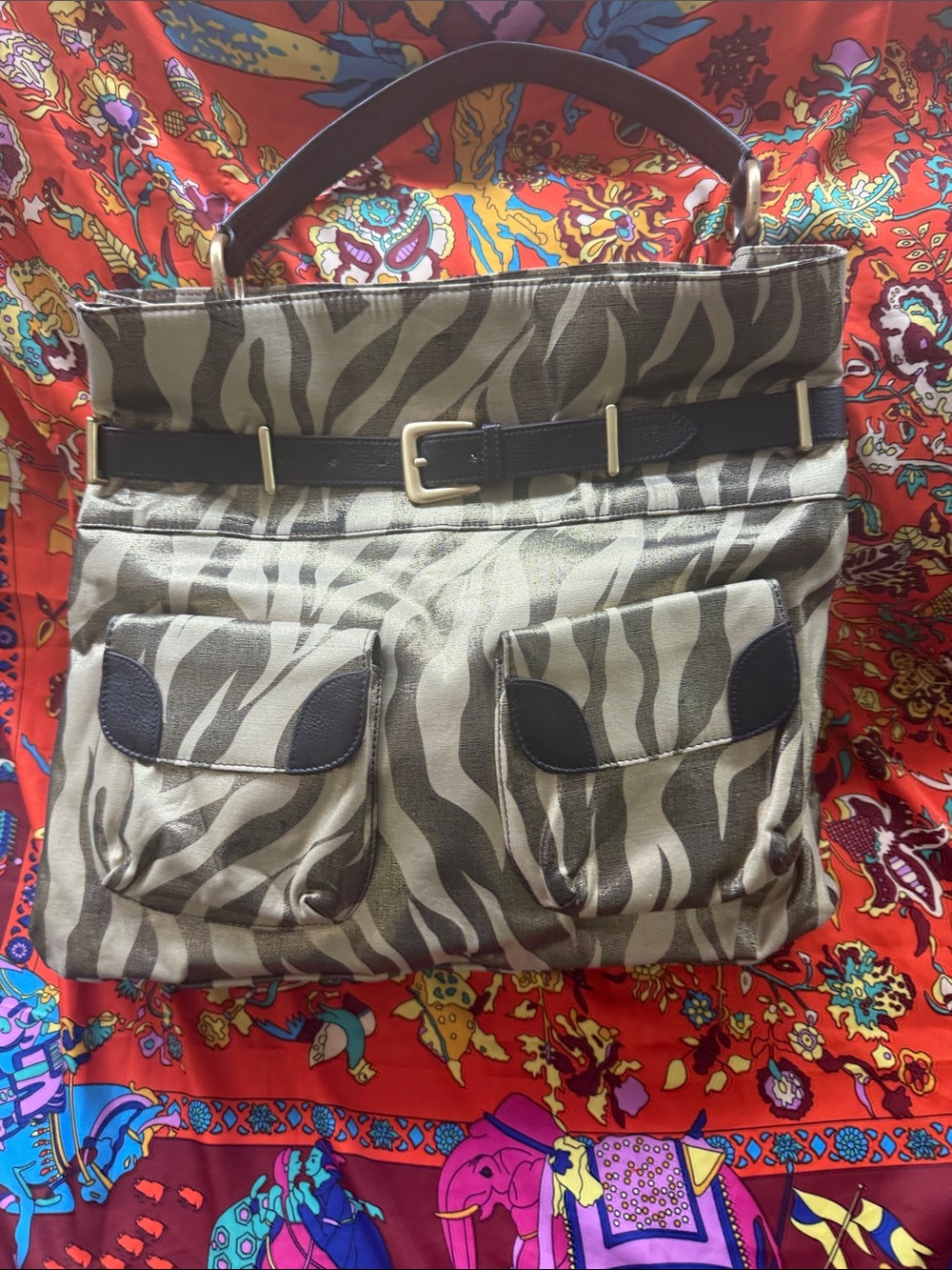 Charles David Zebra-Print Tote in Taupe and Black